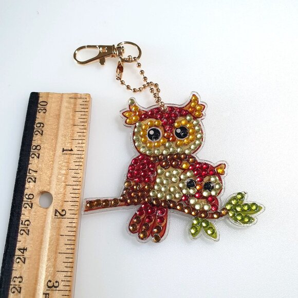 Bling Owl Keychain Bookbag Luggage Charm Sparkly Acrylic Rhinestone Clasp Gift - Picture 5 of 5
